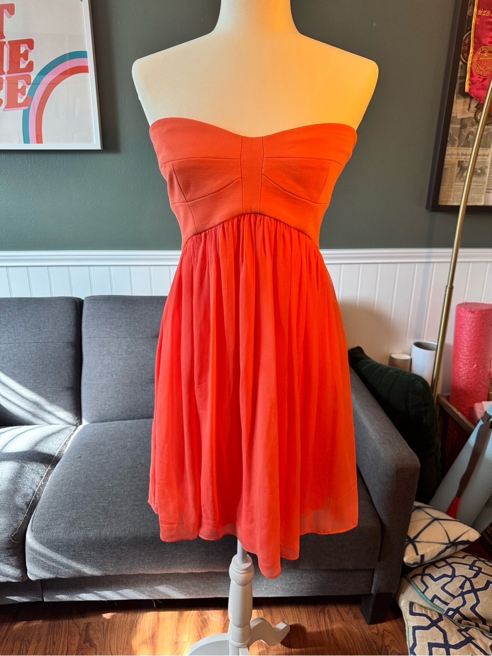Strapless Coral romantic bustier Dress